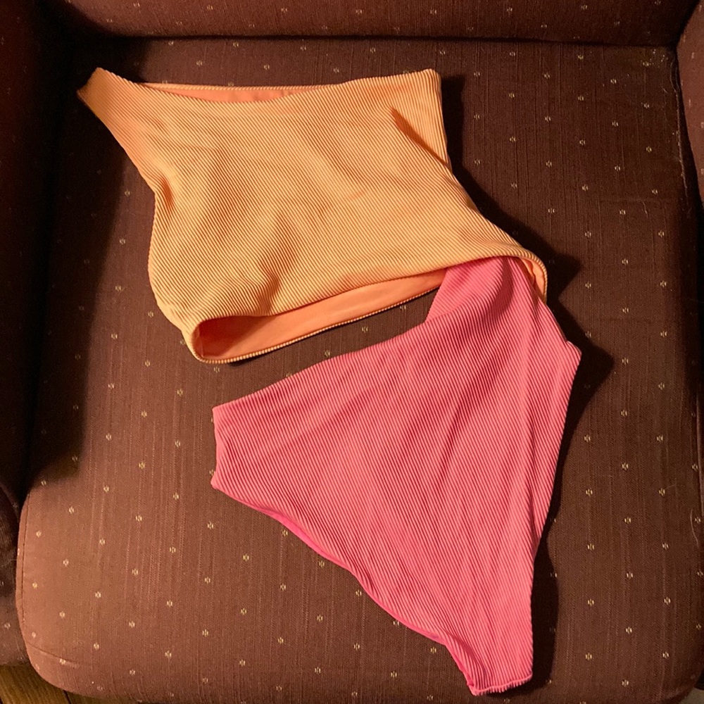 Orange and Pink One Shoulder Cutaway One Piece